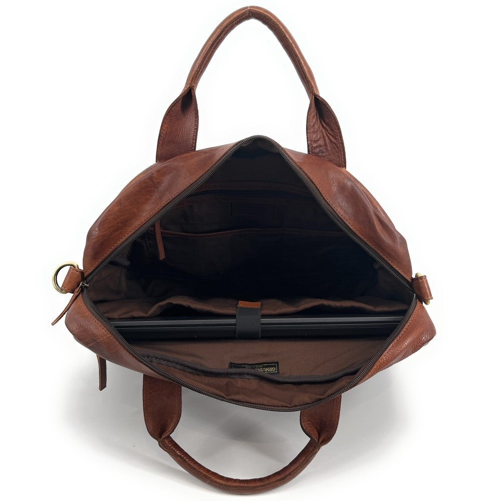 Sac sacoche à bandoulière en cuir souple vintage ASTON Châtaigne