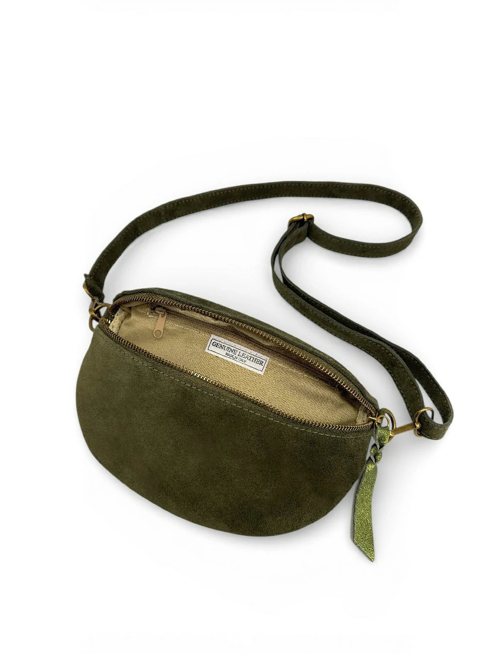 Marsupio in pelle scamosciata LOU SUE Verde kaki scuro