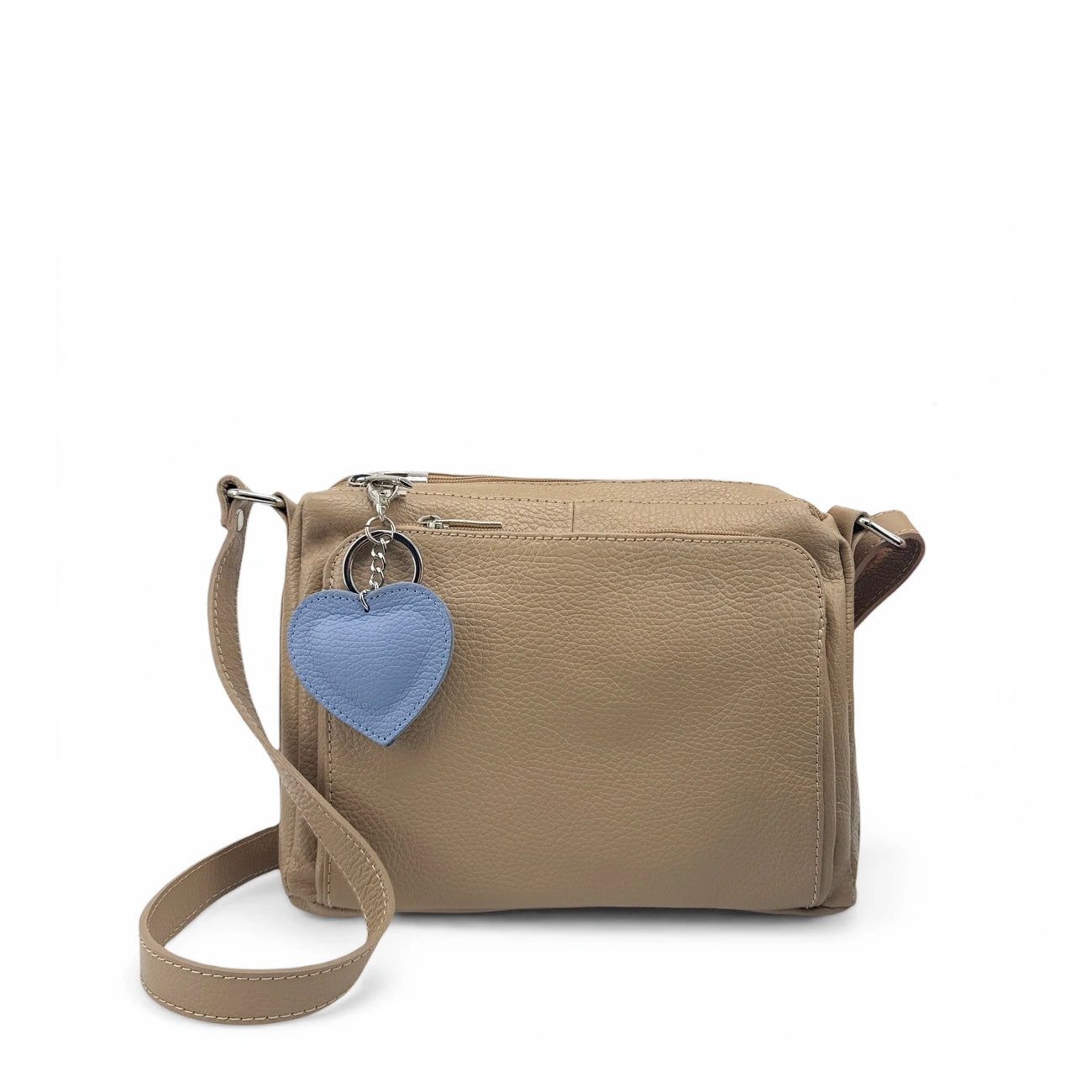 Porte-clés en cuir grainé COEUR SILVER Bleu lavande