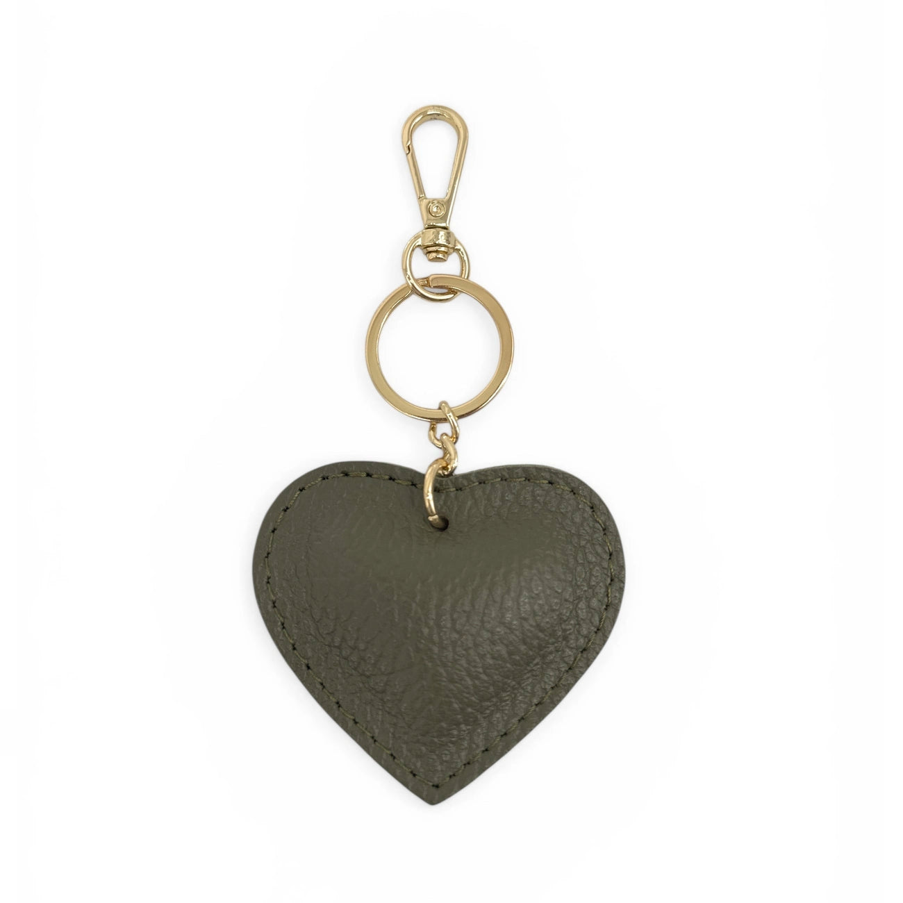 Porte-clés en cuir grainé COEUR GOLD Vert kaki
