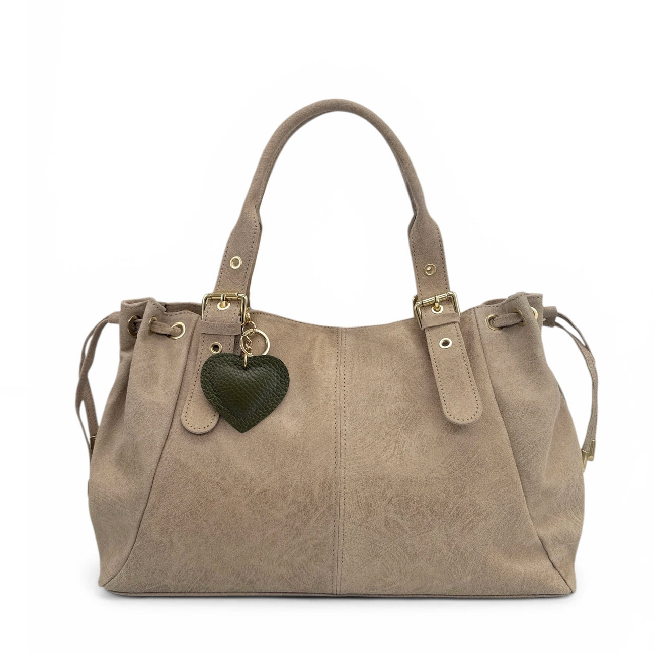 Porte-clés en cuir grainé COEUR GOLD Vert kaki