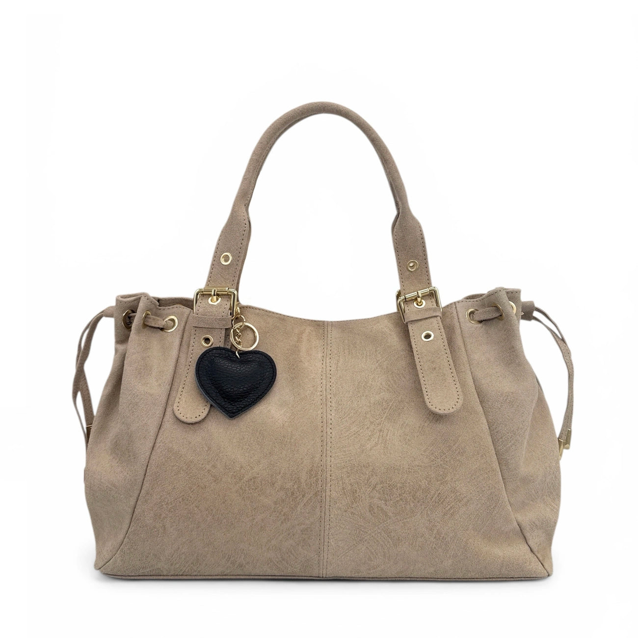 Porte-clés en cuir grainé COEUR GOLD Noir