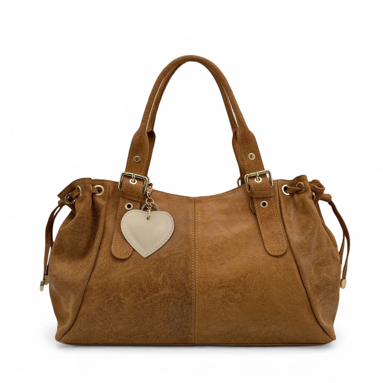 Porte-clés en cuir grainé COEUR GOLD Taupe clair
