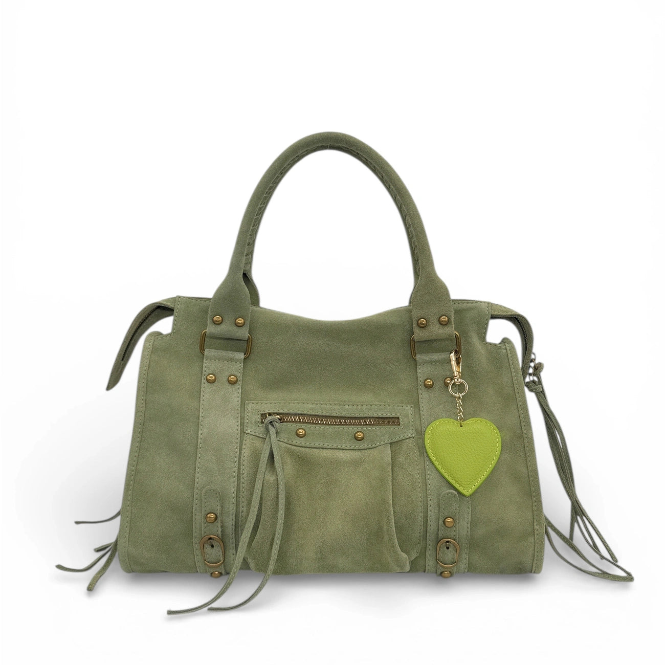 Porte-clés en cuir grainé COEUR Vert matcha