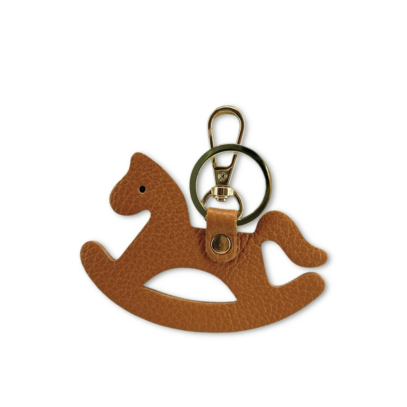 Grained leather keychain ROCKY PONY Dark camel