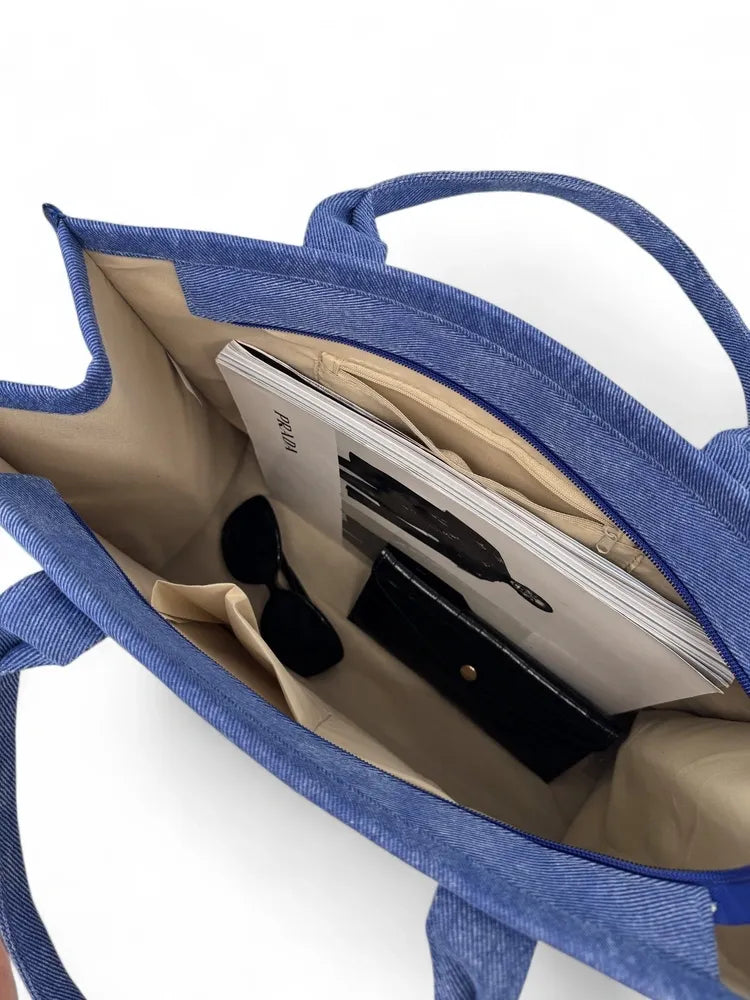 Cabas shopping en toile canvas LE CABAS Bleu denim