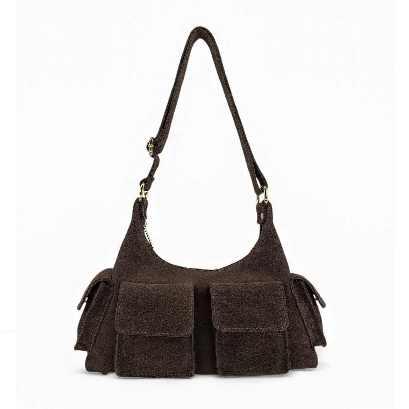 Sac cargo multipoches en daim LARA Chocolat