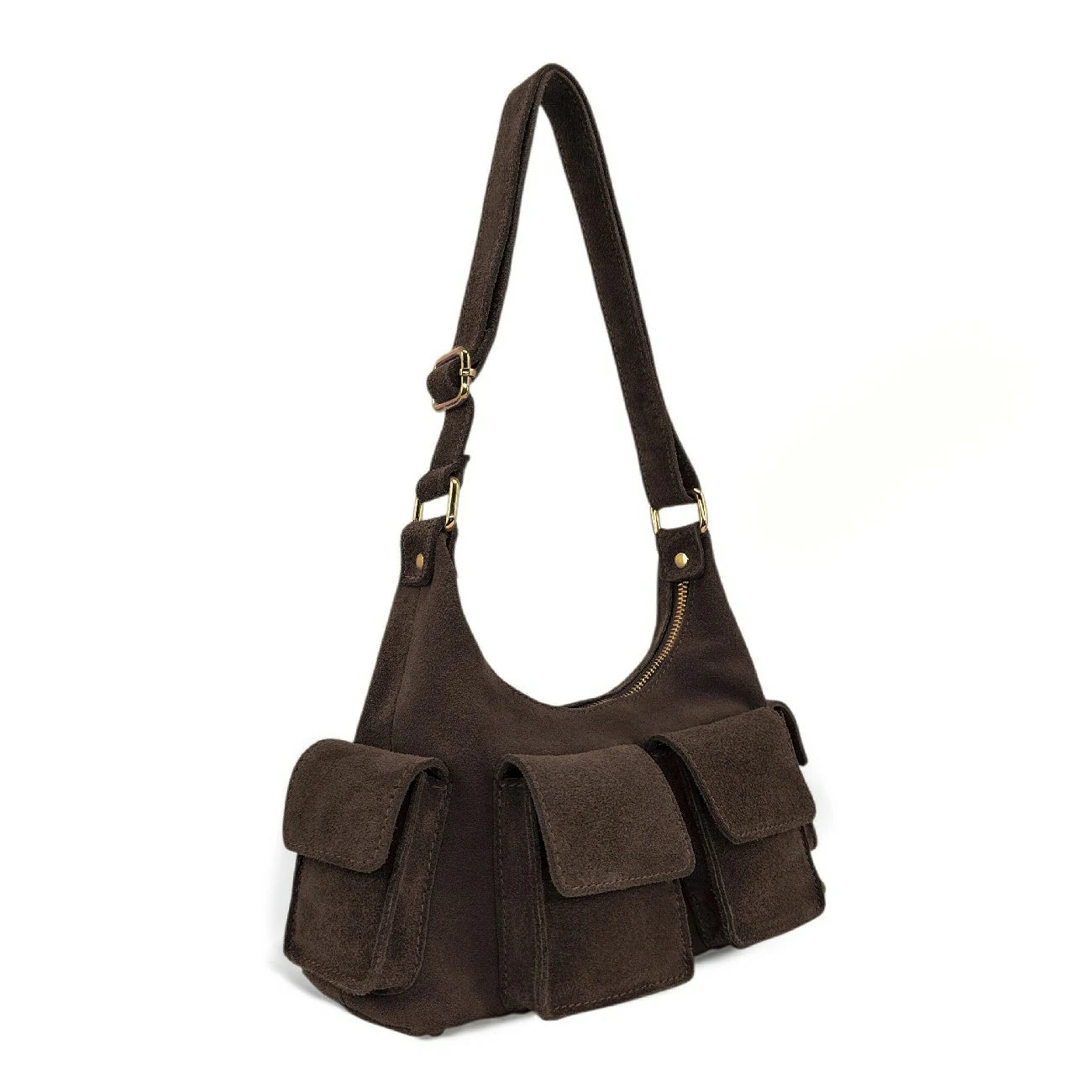 Sac cargo multipoches en daim LARA Chocolat