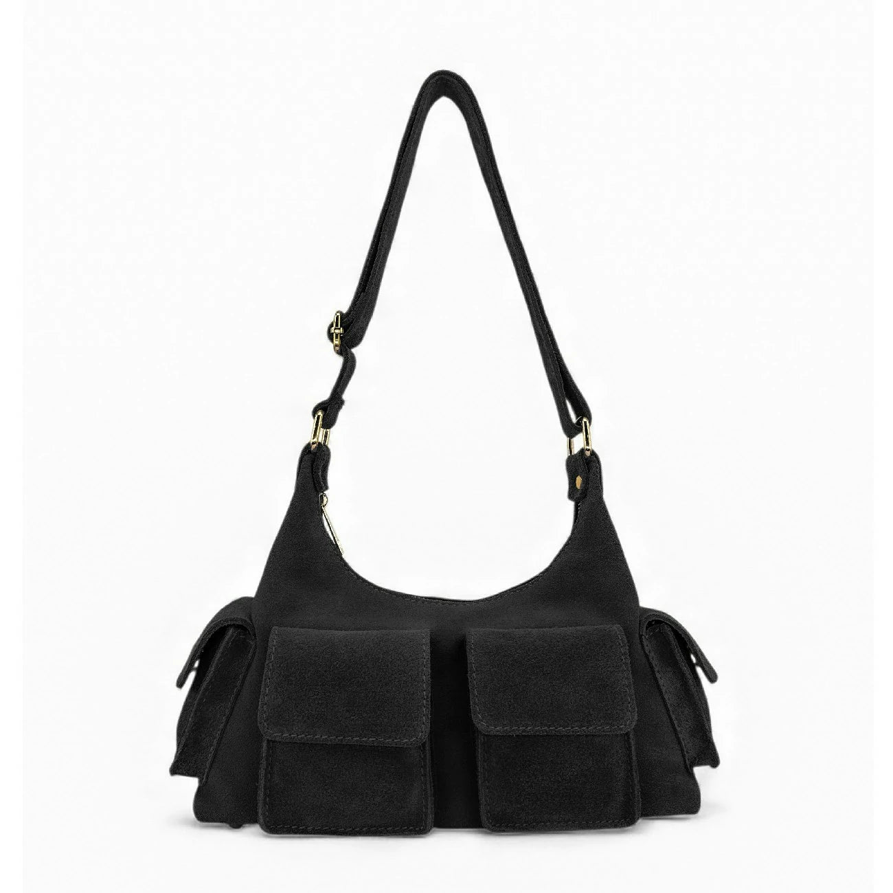 Sac cargo multipoches en daim LARA Noir