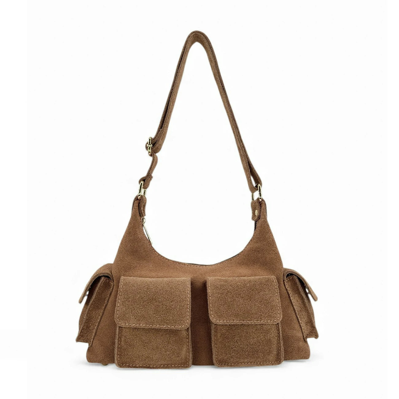 Sac cargo multipoches en daim LARA Taupe foncé