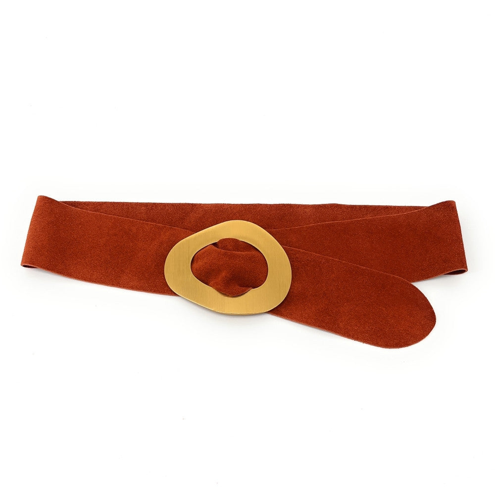 Ceinture en croûte de cuir italien et métal brossé NIKI Rouge brique