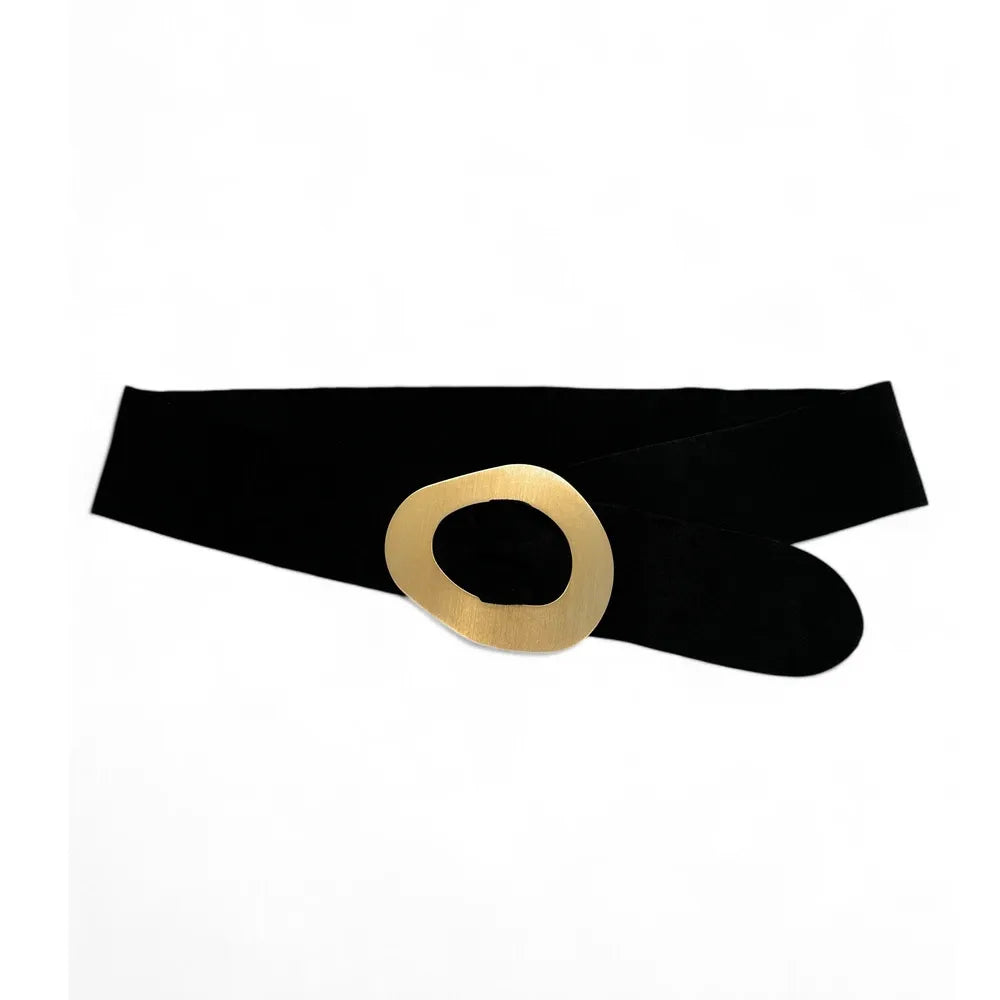 Ceinture en croûte de cuir italien et métal brossé NIKI Noir