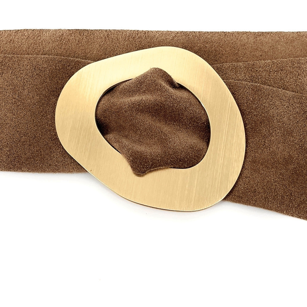 Ceinture en croûte de cuir italien et métal brossé NIKI Taupe