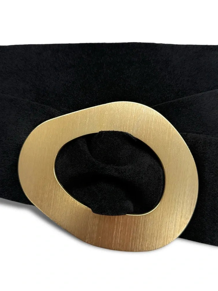 Ceinture en croûte de cuir italien et métal brossé NIKI Noir