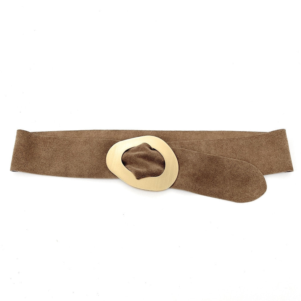 Ceinture en croûte de cuir italien et métal brossé NIKI Taupe