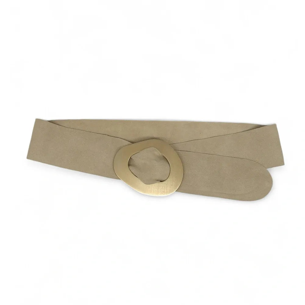 Ceinture en croûte de cuir italien et métal brossé NIKI Taupe clair