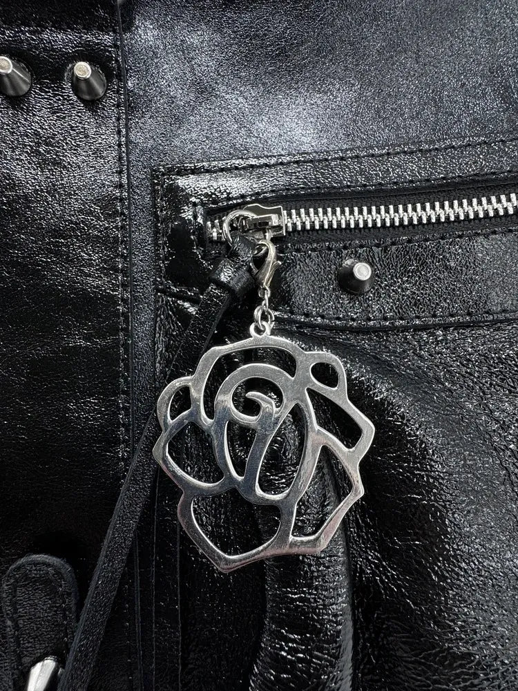 Charm de sac à main en métal argenté ROSE finitions métalliques Argentée