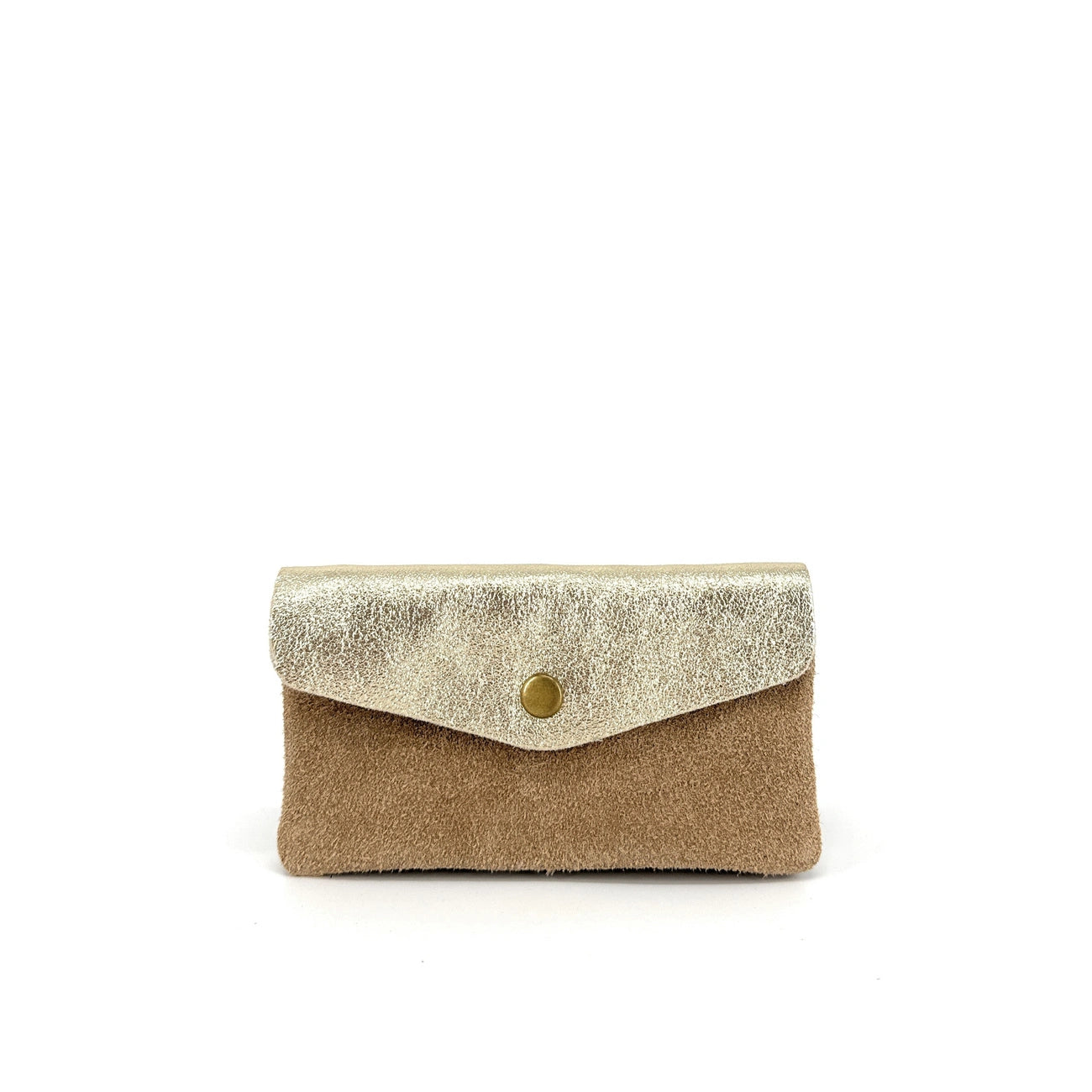 Pochette porte-monnaie en daim et cuir irisé COMBI Taupe clair