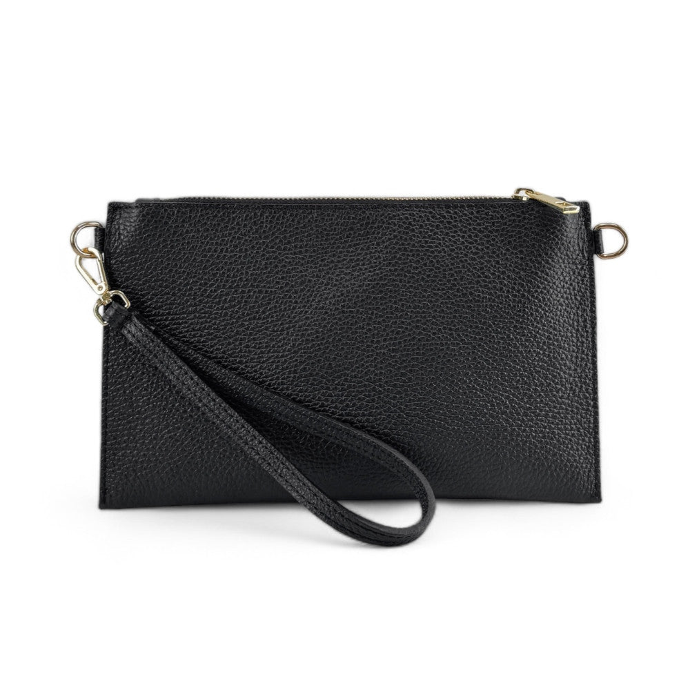 Ensemble sac pochette et porte-cartes en cuir grainé ou irisé TWICE Noir