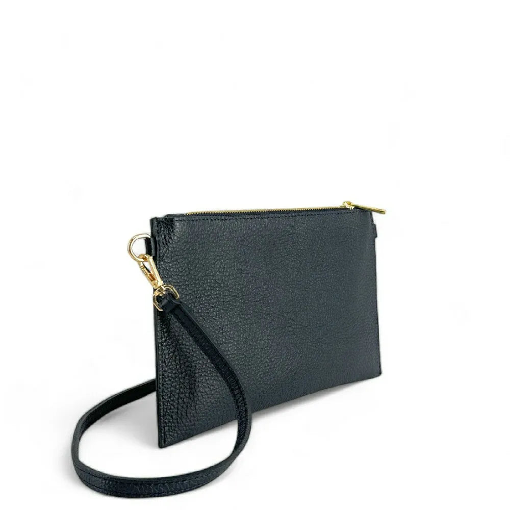 Ensemble sac pochette et porte-cartes en cuir grainé ou irisé TWICE Bleu marine
