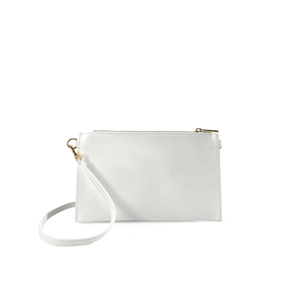 Ensemble sac pochette et porte-cartes en cuir grainé ou irisé TWICE Blanc
