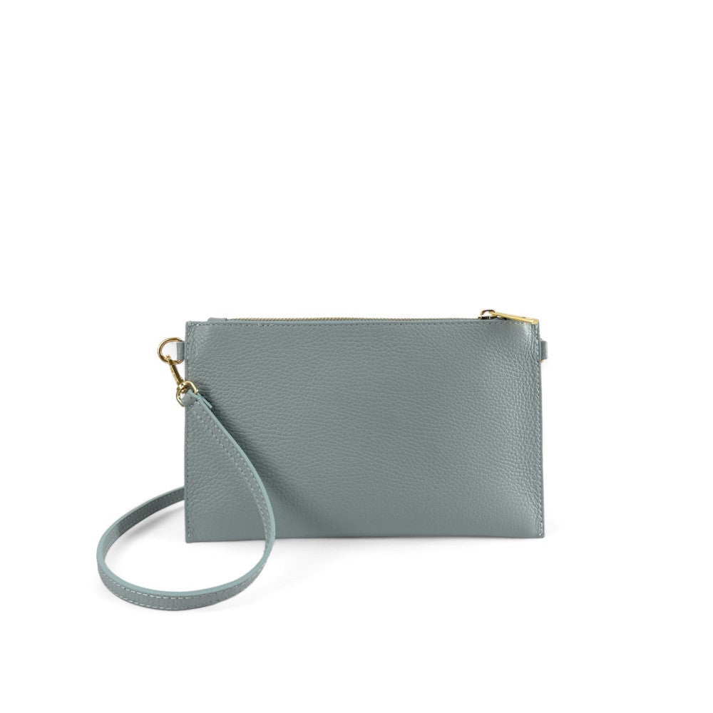 Ensemble sac pochette et porte-cartes en cuir grainé ou irisé TWICE Bleu pastel