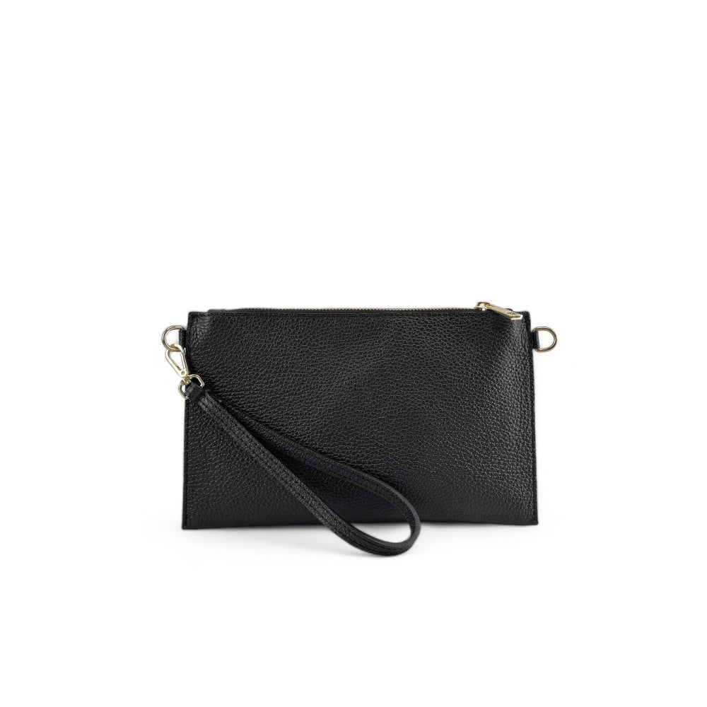 Ensemble sac pochette et porte-cartes en cuir grainé ou irisé TWICE Noir