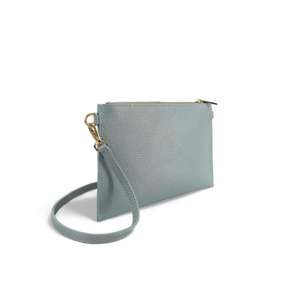 Ensemble sac pochette et porte-cartes en cuir grainé ou irisé TWICE Bleu pastel
