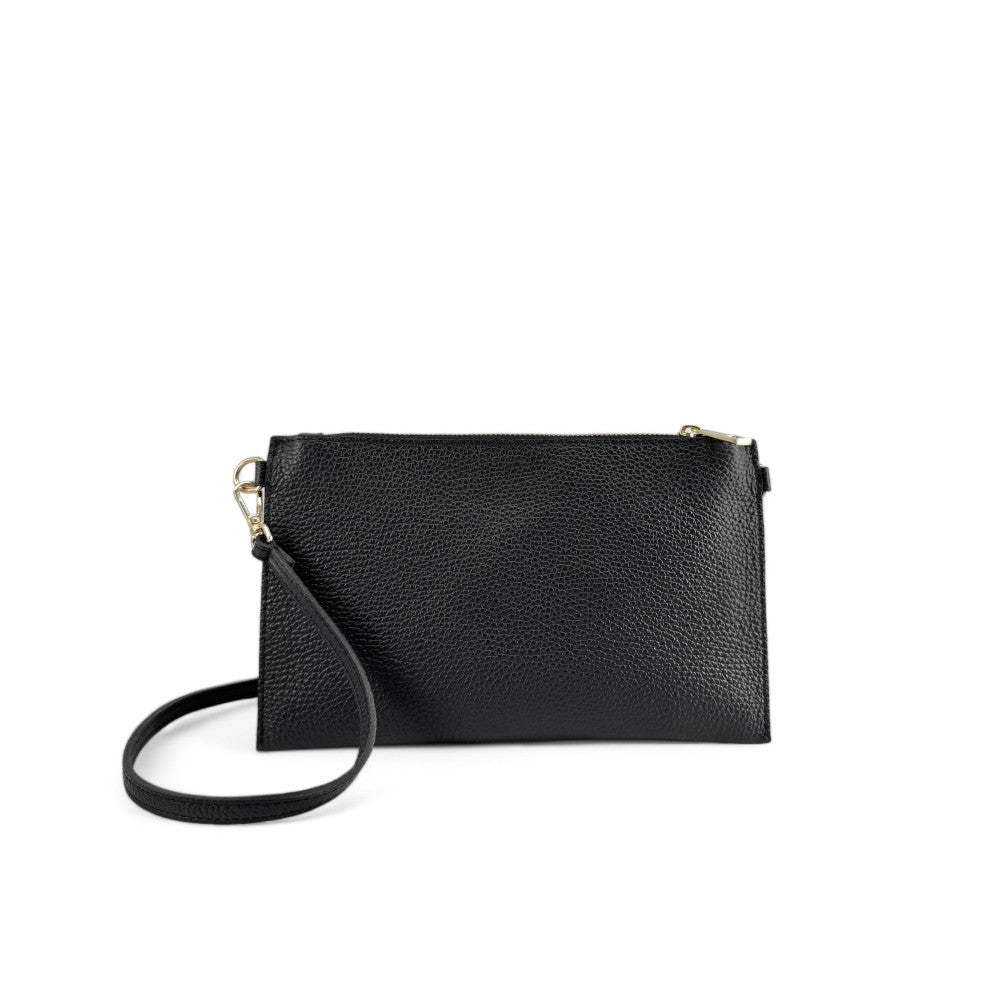 Ensemble sac pochette et porte-cartes en cuir grainé ou irisé TWICE Noir