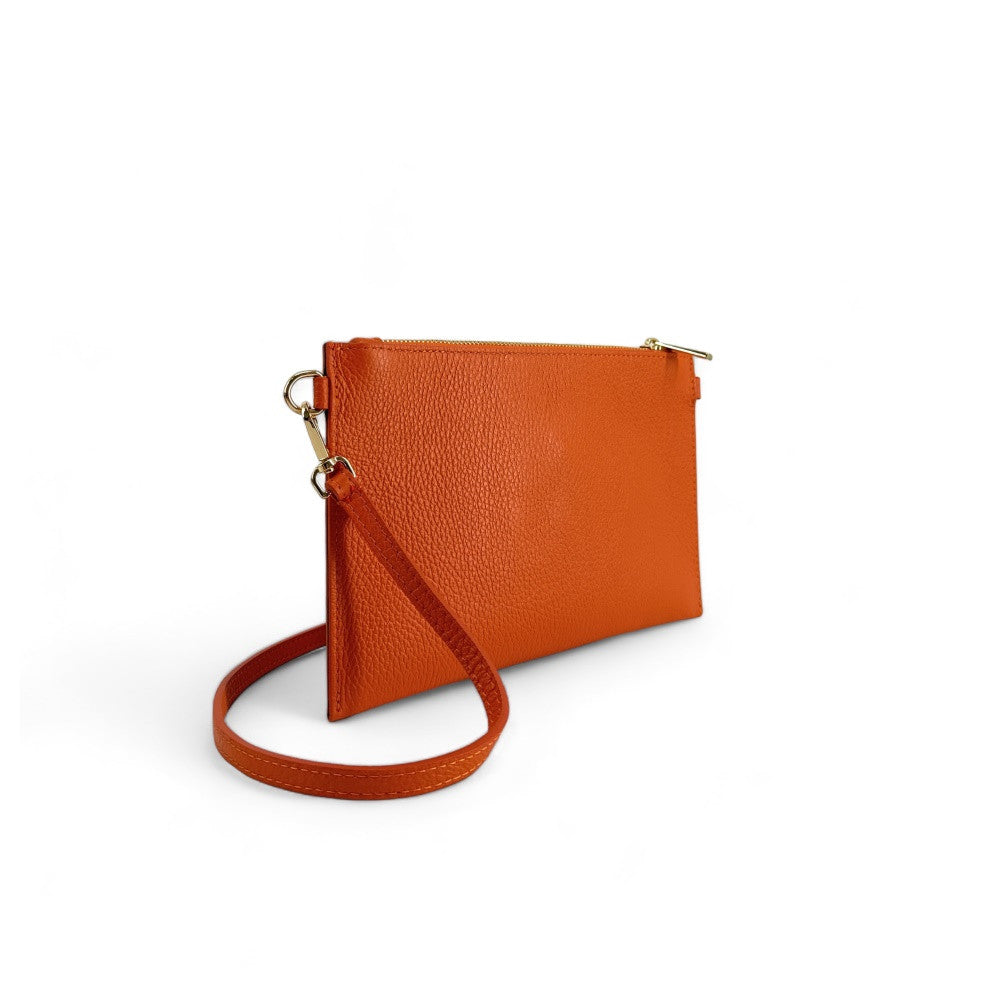 Ensemble sac pochette et porte-cartes en cuir grainé ou irisé TWICE Orange