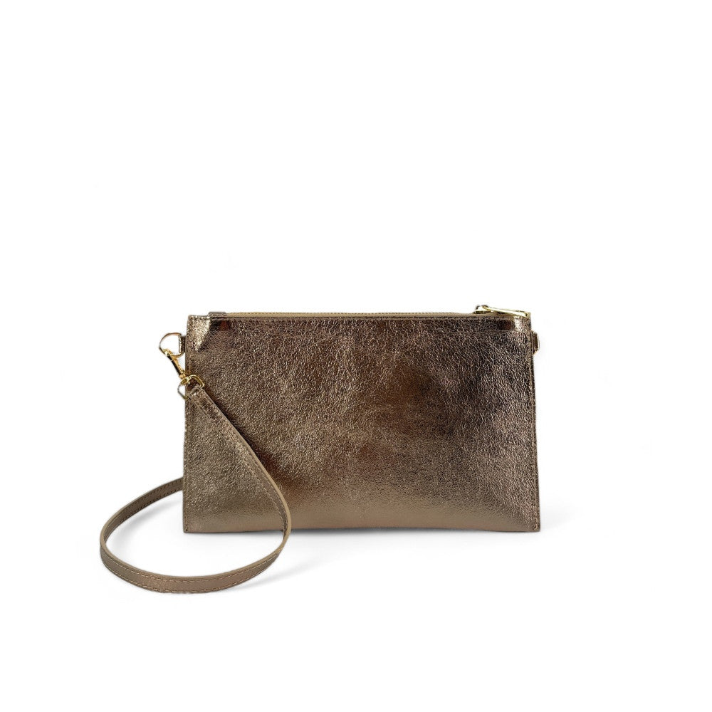 Ensemble sac pochette et porte-cartes en cuir grainé ou irisé TWICE Champagne irisé