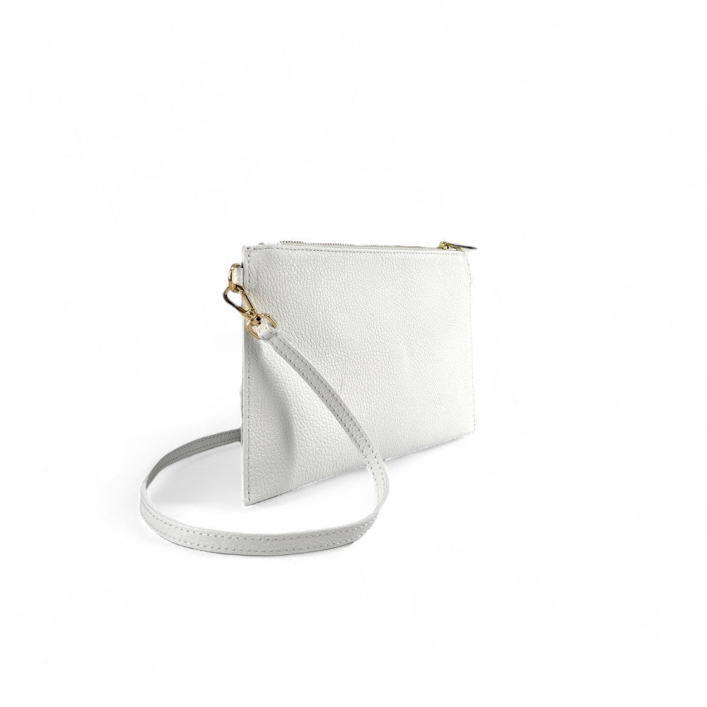 Ensemble sac pochette et porte-cartes en cuir grainé ou irisé TWICE Blanc