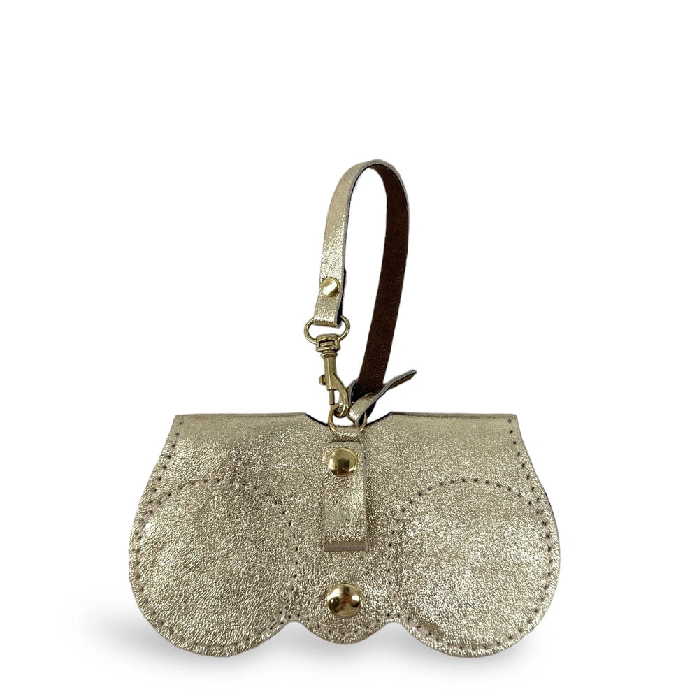 Funda para gafas de piel tornasolada PEANUT GLOW oro pálido