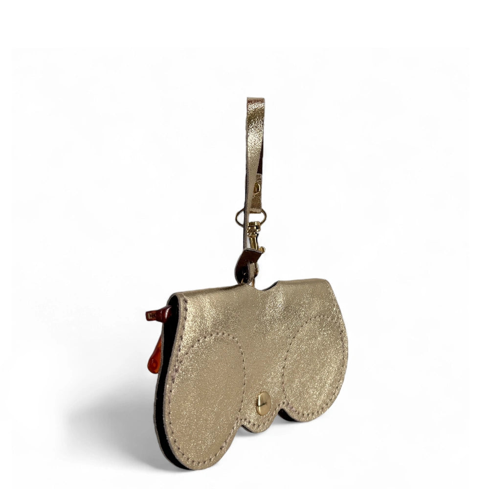 Funda para gafas de piel tornasolada PEANUT GLOW oro pálido