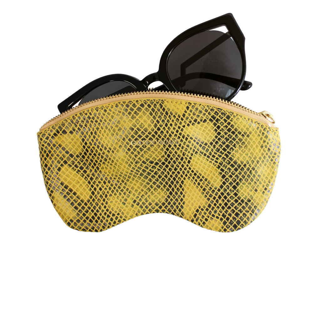 Etui à lunettes en cuir à motif python GOLDEN VINTAGE Serpent jaune