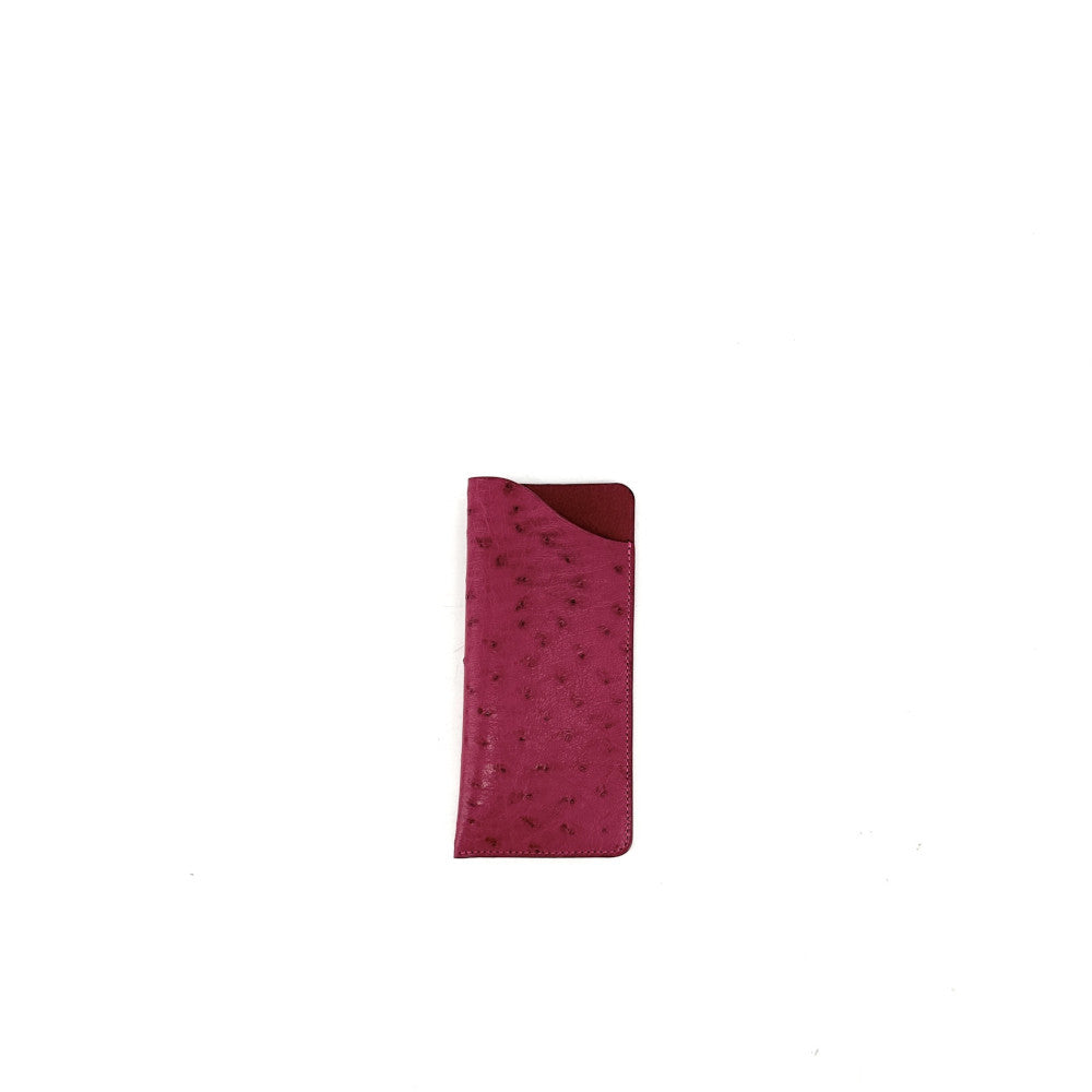 Etui à lunettes en cuir d'autruche édition Haute-couture Fuchsia Rose fuchsia