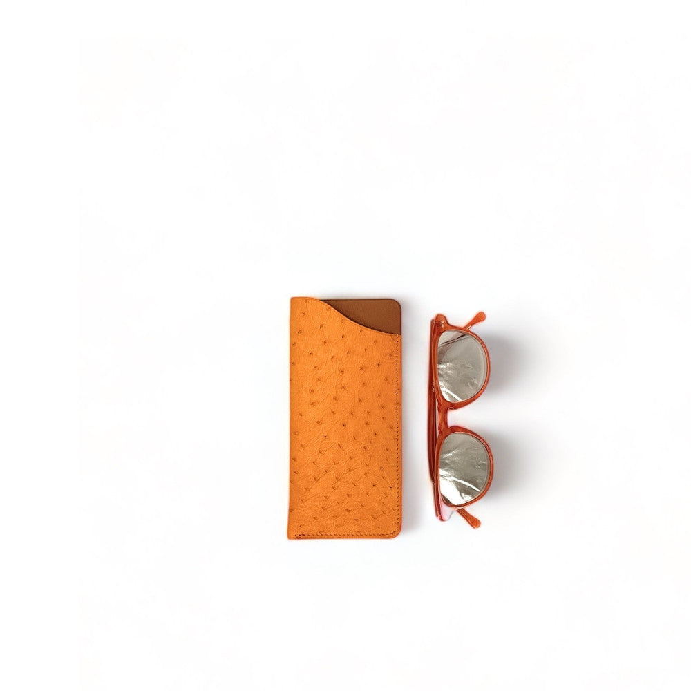Etui à lunettes en cuir d'autruche édition Haute-couture Orange Orange