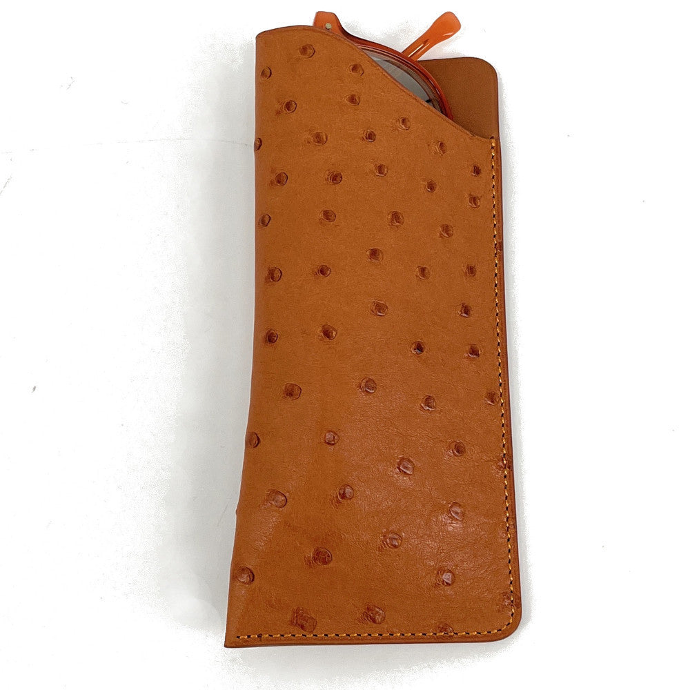 Etui à lunettes en cuir d'autruche édition Haute-couture Camel Camel