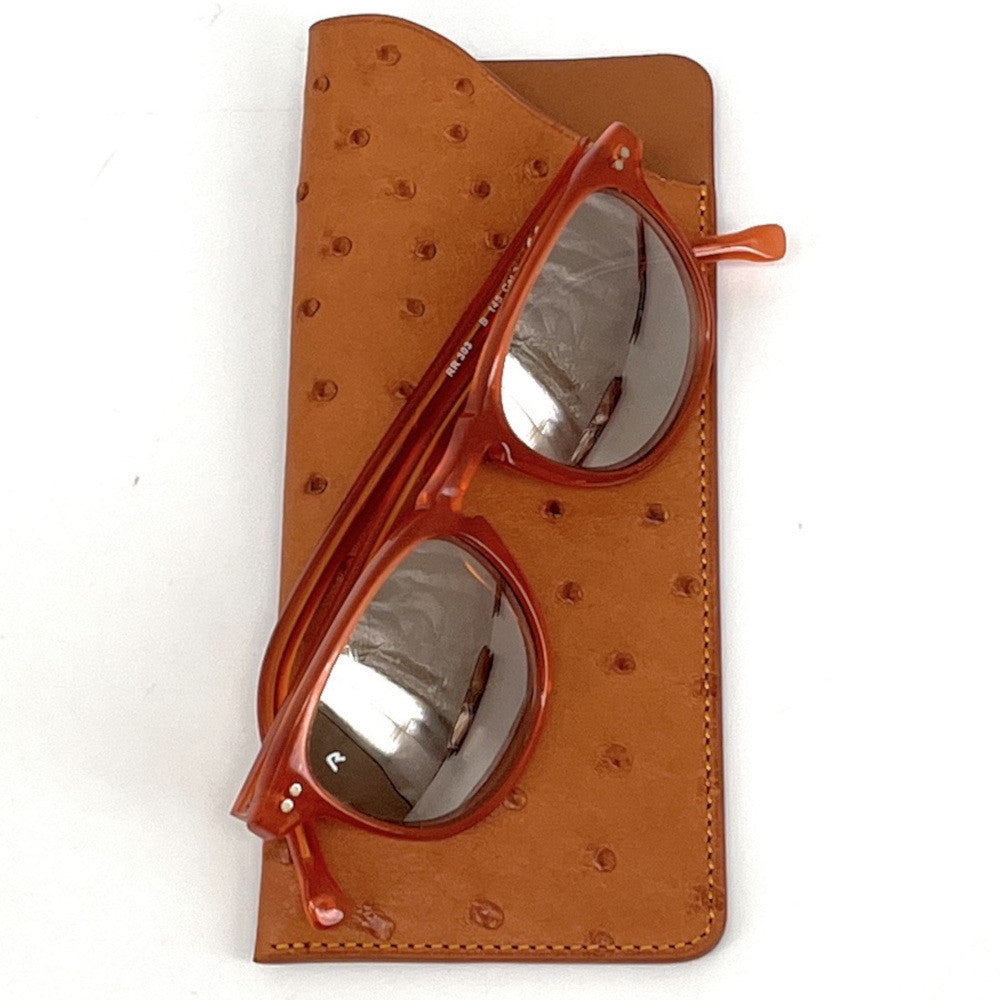 Etui à lunettes en cuir d'autruche édition Haute-couture Camel Camel
