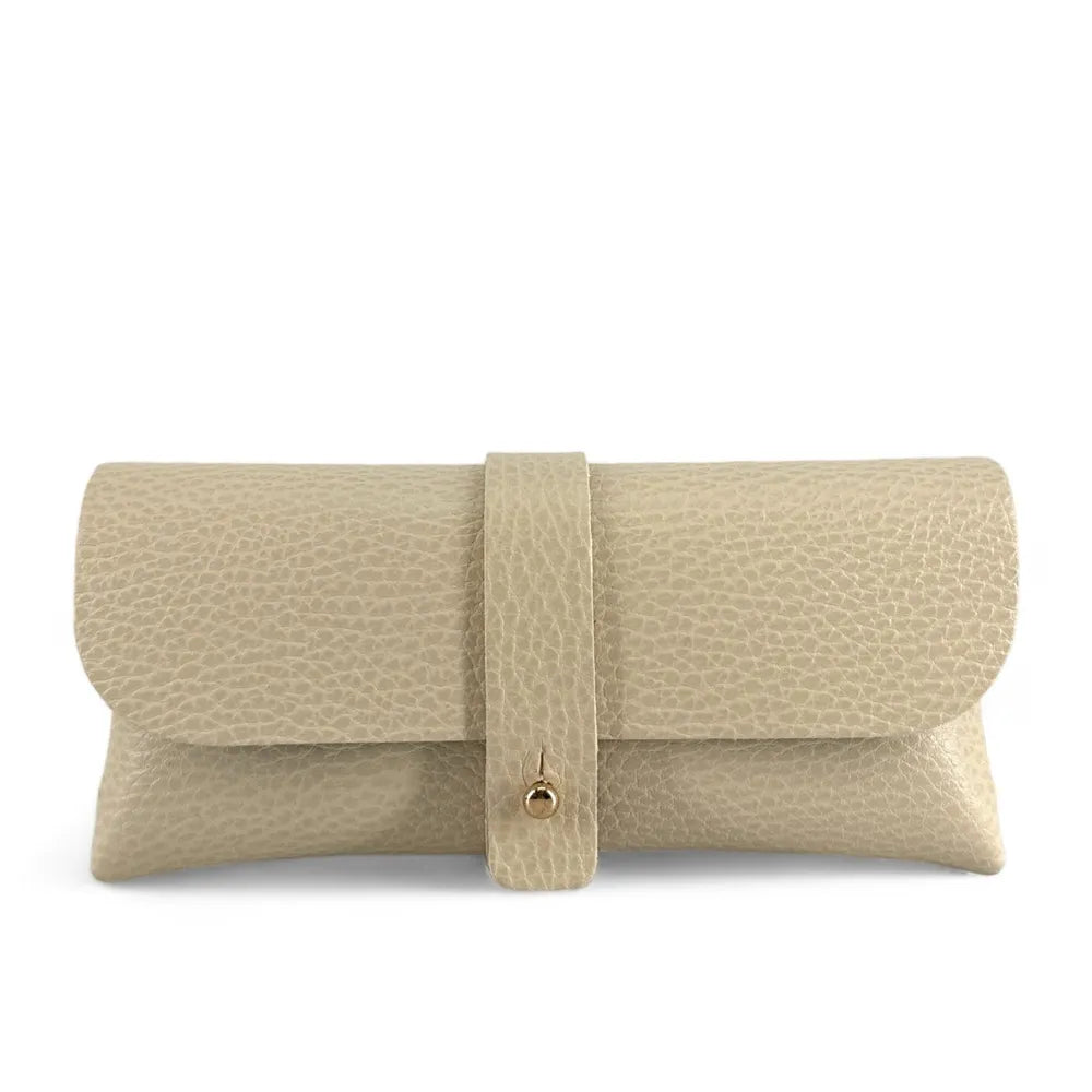 Etui à lunettes en cuir grainé LUMOS Beige crème