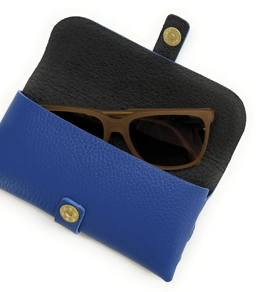 Etui à lunettes en cuir grainé LUMOS Bleu roi