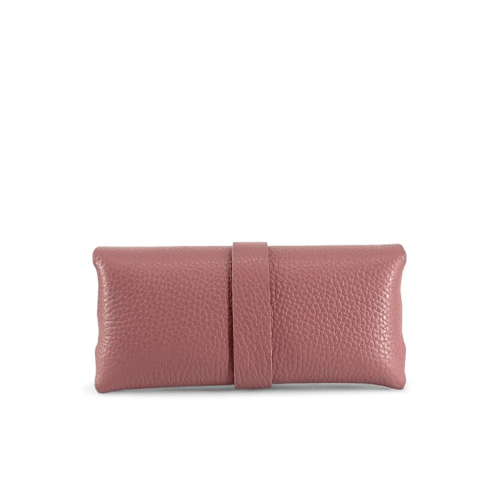 Etui à lunettes en cuir grainé LUMOS Rose poudre