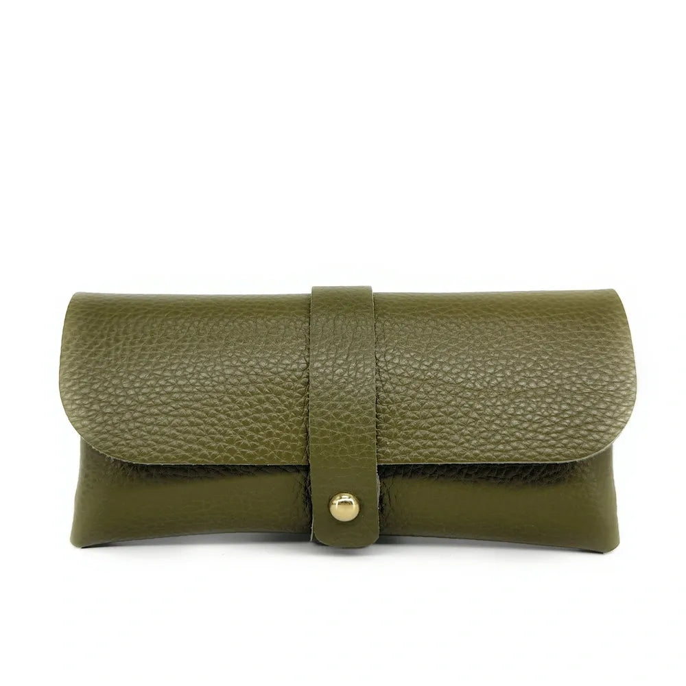 Etui à lunettes en cuir grainé LUMOS Kaki