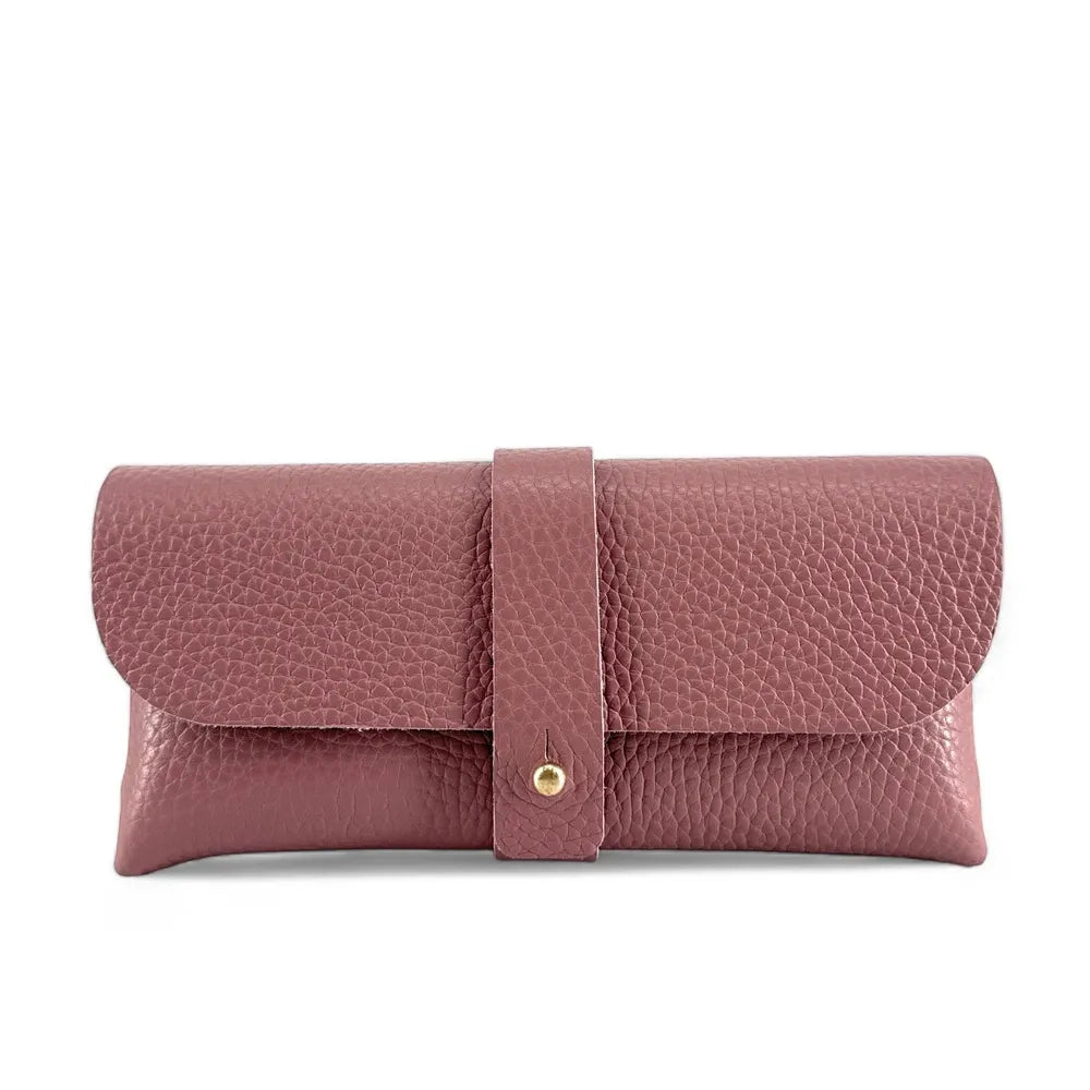 Etui à lunettes en cuir grainé LUMOS Rose poudre