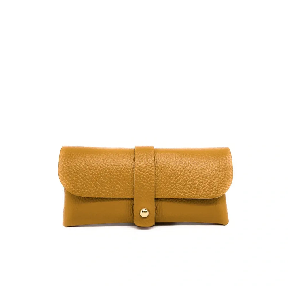 Etui à lunettes en cuir grainé LUMOS Jaune Moutarde