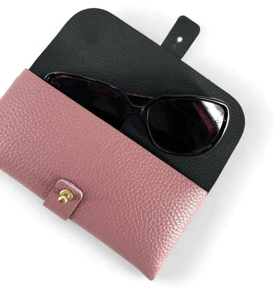 Etui à lunettes en cuir grainé LUMOS Rose poudre