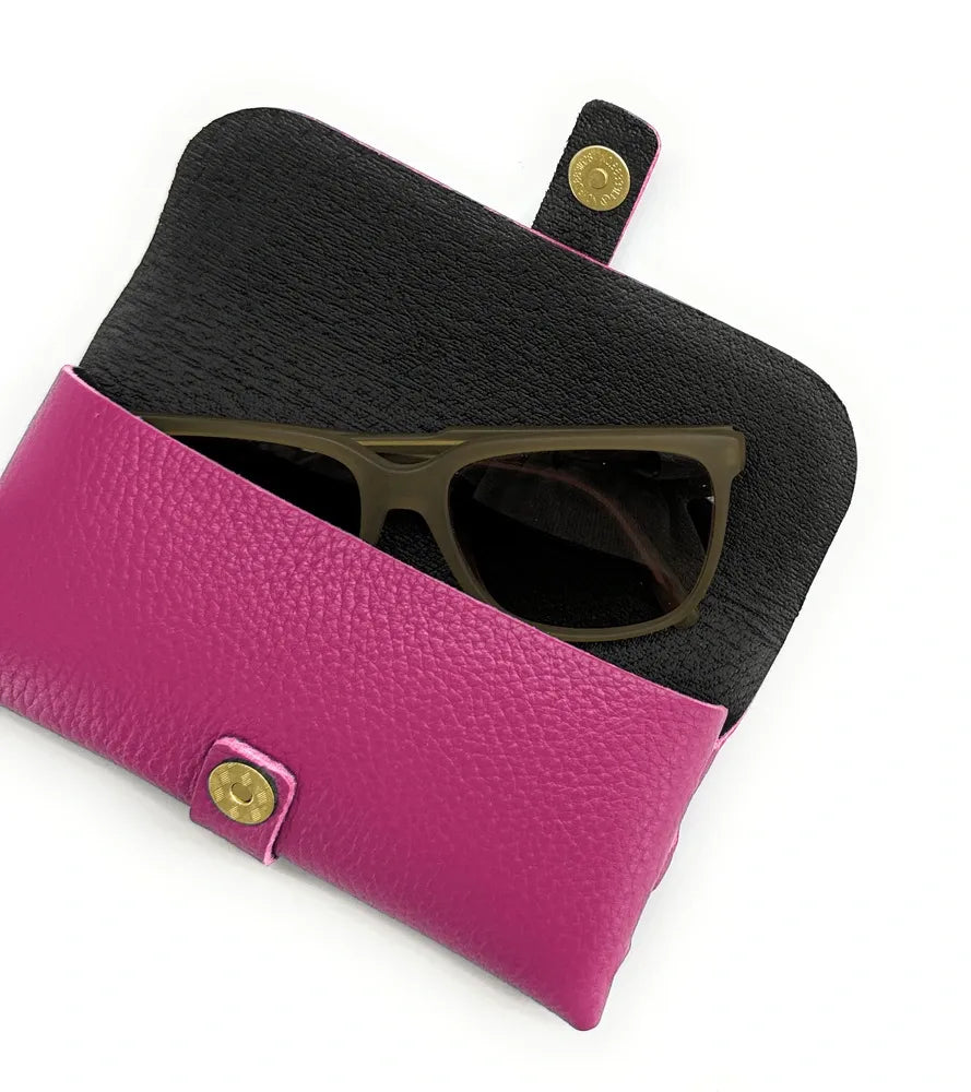 Etui à lunettes en cuir grainé LUMOS Rose fuchsia