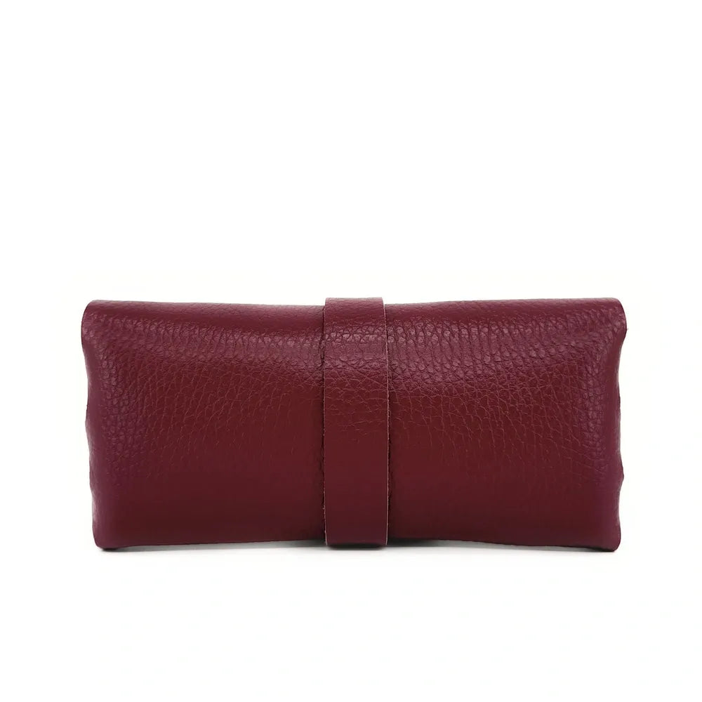 Etui à lunettes en cuir grainé LUMOS Rouge bordeaux