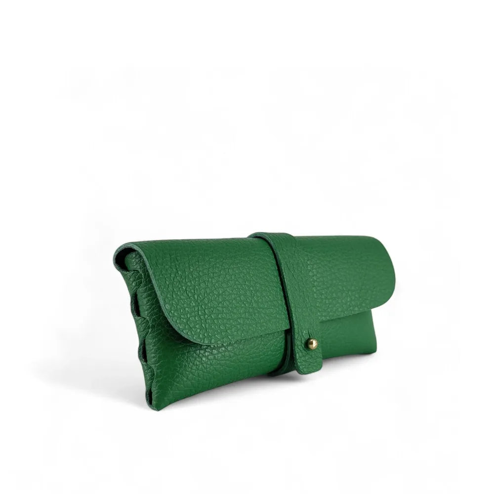 Etui à lunettes en cuir grainé LUMOS Vert anglais