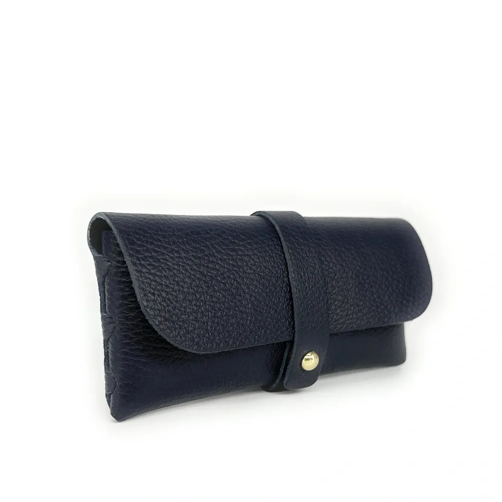 Etui à lunettes en cuir grainé LUMOS Bleu marine